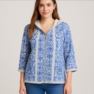 Onque Casuals Blue Bohemian Style Lightweight Hoodie Sz Lg